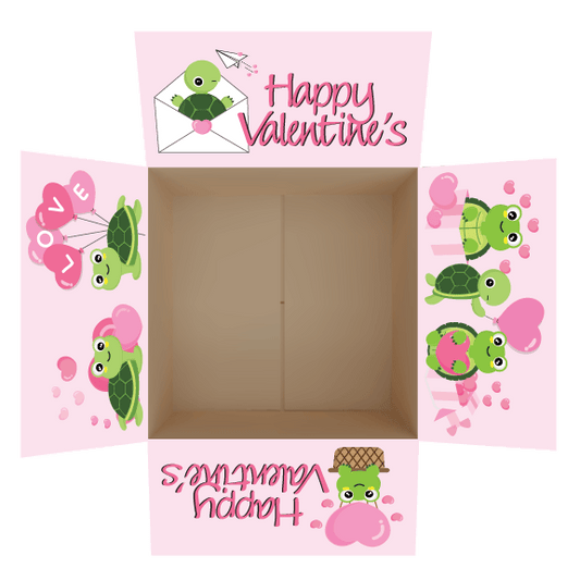 Turtle Valentine care package box stickers with playful turtles and heart accents for decorating holiday shipping boxes.